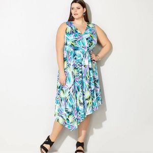 New Asymmetrical Brushed Leaf Midi Dress Plus Size 26 28 NWT